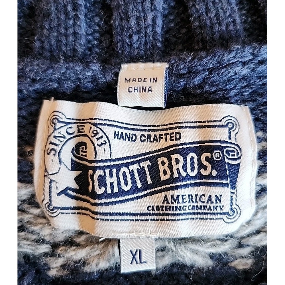 Schott Bros Pullover Sweater Nordic Fair Isle Heavy Chunky Ski Blue Mens Sz XL - Picture 7 of 9